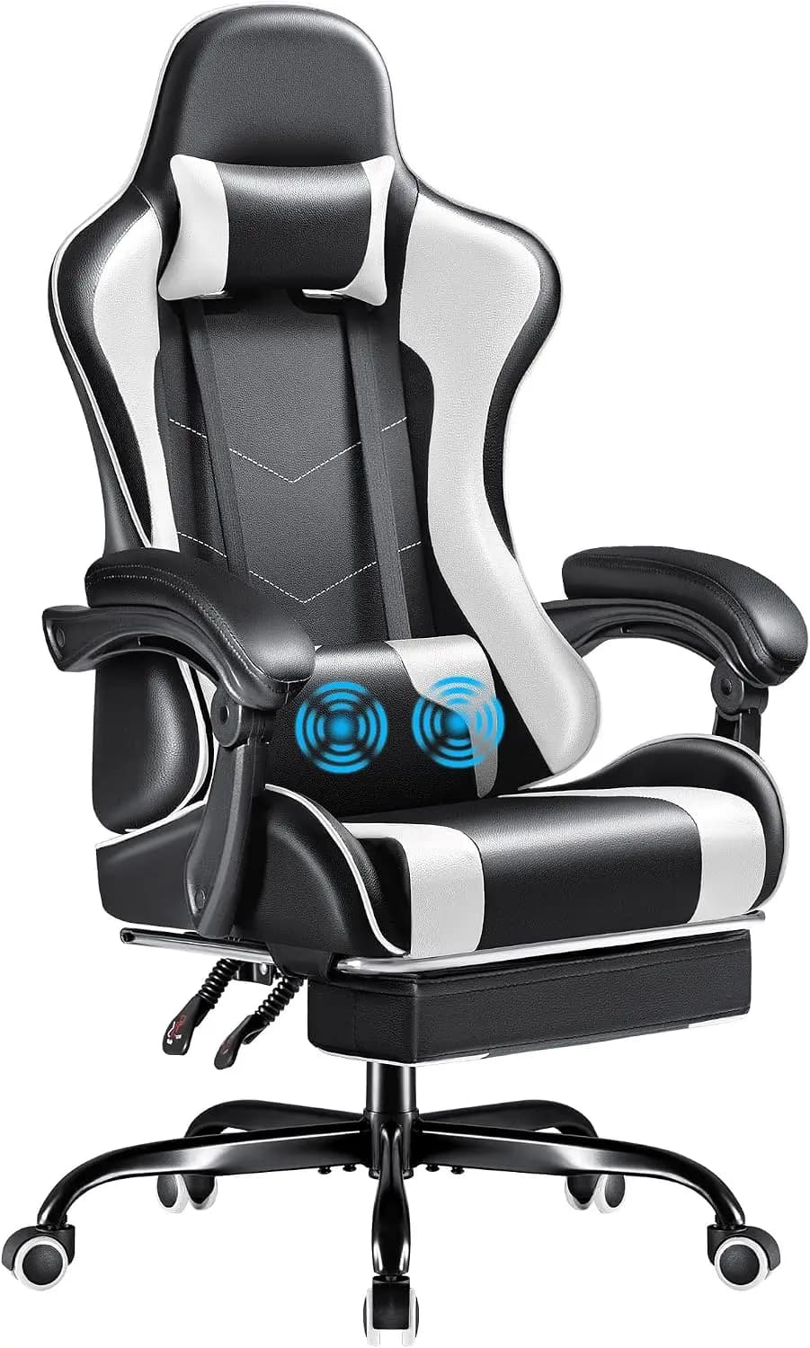 Furmax Gaming Chair, Video Game Chair with Footrest and Massage Lumbar Support, Swivel Seat Height